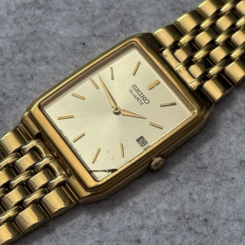 Neo Vintage Seiko Tank Watch Men 27mm Champagne Dial Gold Tone Date 7n29-5b29