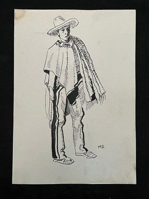 MAYNARD DIXON drawing and painting on old paper signed stamped vintage