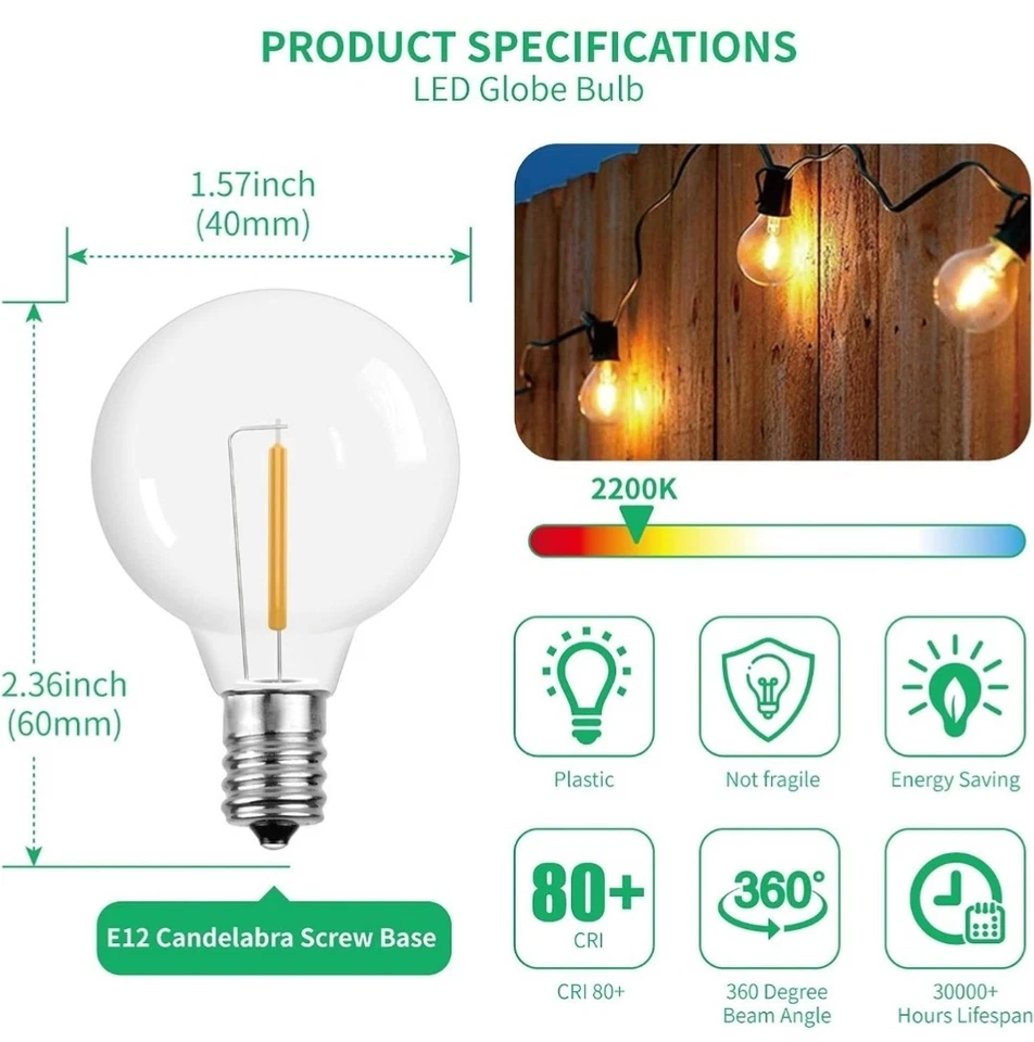 G40 Led Replacement Light Bulbs, E12 Screw Base Shatterproof Globe Bulbs  - Image 2 of 4