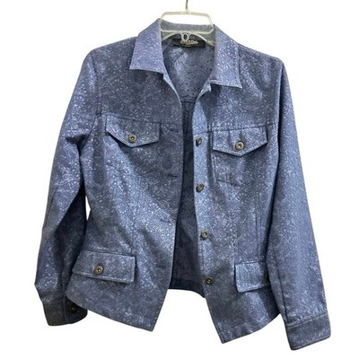 Peck and Peck Blue Paisley Utility Jacket Pockets Jean Denim 4 Country Western S