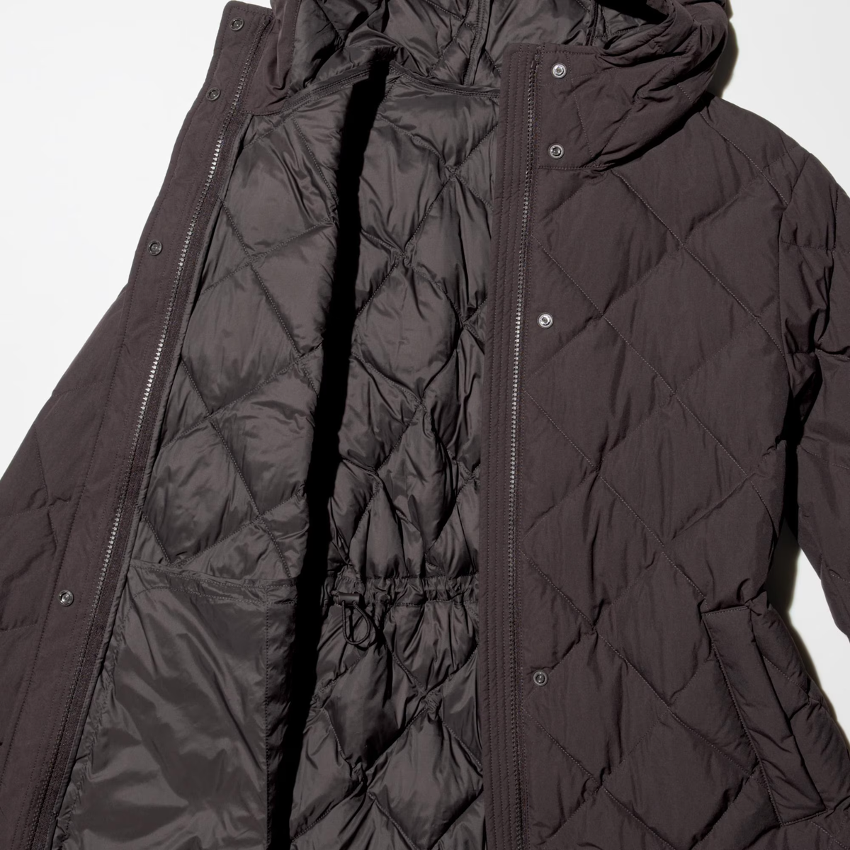 UNIQLO Puff Tech Long Coat Relaxed Fit Women's Black / Dark Brown