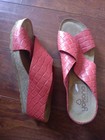 NEW! WOMENS YOKONO RED CORAL WOVEN LEATHER WEDGE SLIP ON SANDALS SIZE 9.5 — photo 1
