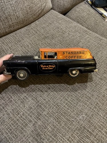 Vintage Japan Tin Bandai Ford Standard Coffee Tin Toy Car 12”