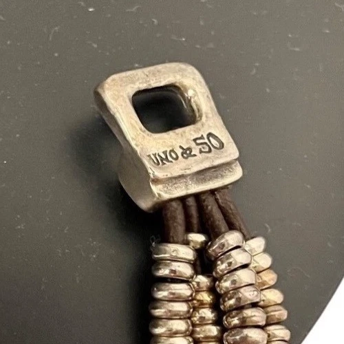 Uno de 50 Brown Leather Silver Wrap Multi-Strand Bracelet Industrial Spain - Image 4 of 4