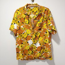 Vintage 60s 70s Hawaiian Shirt Size Large XL Hippie Groovy Floral Retro Tikki