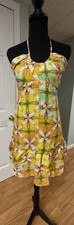Marie Oliver Tie Dye Halter Dress Yellow Green Linen Blend Tiered Trapeze Mini