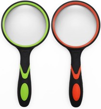 2 Pack 75mm 10X Handheld Magnifying Glass,Rubber Reading Green orange