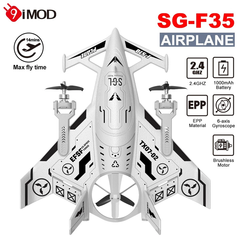 9IMOD RC Flugzeug SG-F35 Kunstflugzeug 8CH EPP 6-Axis Gyros 2,4GHz Fluggleiter - Bild 2 von 4
