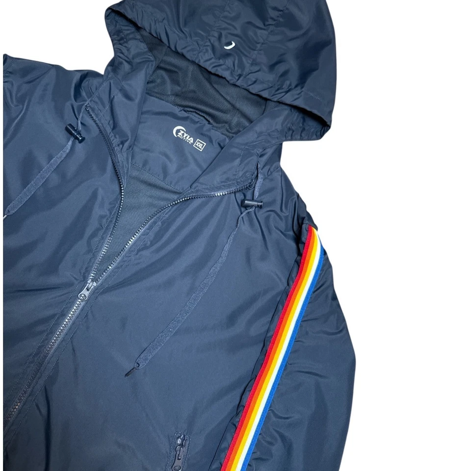 Chaqueta cortavientos Zyia Active Rainbow a rayas cremallera completa talla XXL agujeros para el pulgar Foto 3 de 4