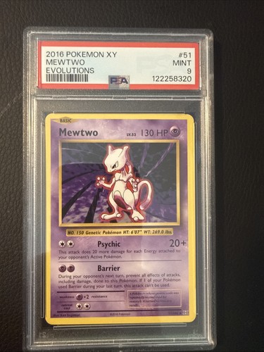 Mewtwo 51/108 Evolutions Rare Pokemon PSA 9 MINT