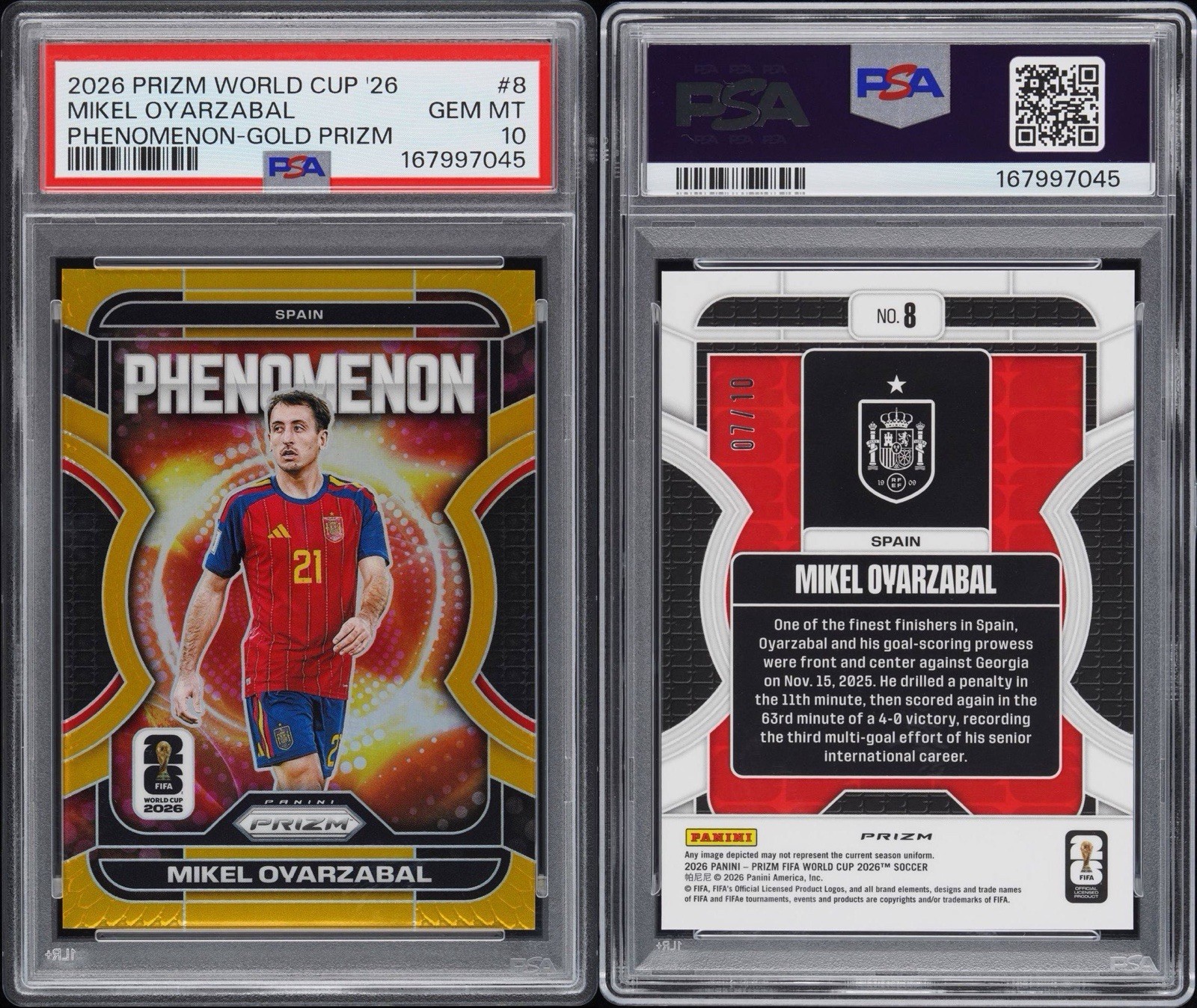 2026 Prizm FIFA World Cup Mikel Oyarzabal Phenomenon Gold /10  PSA 10 POP 1 view 3