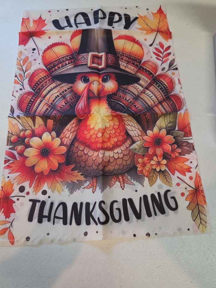 Feliz Acción de Gracias Jardín Bandera Pavo Peregrino Sombrero Hojas Otoño Decoración Otoño... Foto 4 de 4