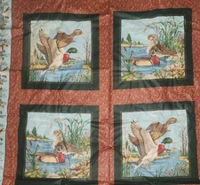 Vintage Cranston Wild Duck Pillow Fabric Panel Mallard + Wood Lot of 2 Drake Hen