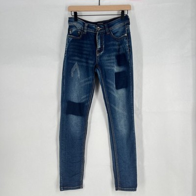 Redfox Jeans Womens 5 Blue Denim Cotton Stretch Mid Rise Medium Wash Distressed