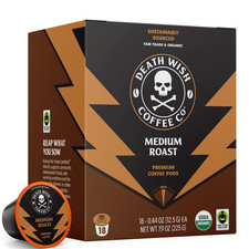 Death Wish Coffee,Medium Roast, Single-Serve Coffee Pods, 18 Count