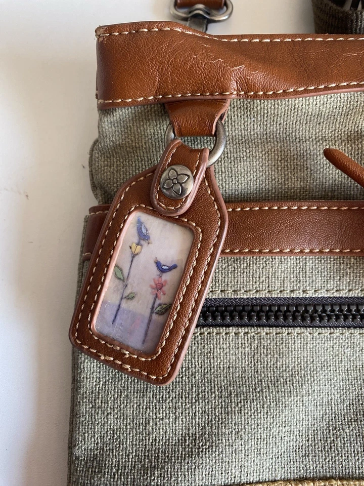 SHERPANI Beige Canvas Tote Crossbody Bag Purse Flowers Cross-stitch Luna Bag - Image 4 of 4