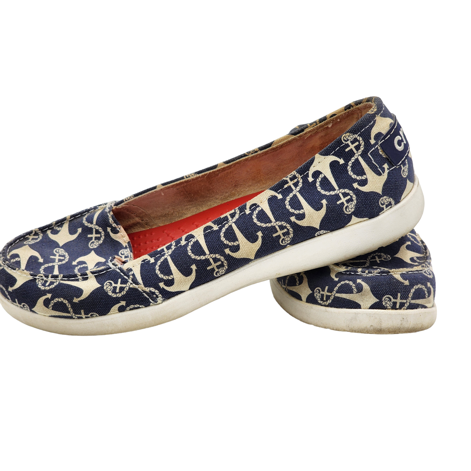 Crocs Womens Boat Shoes Size 8 Anchor Print Slip On Canvas Loafers Nautical Beach Style-image