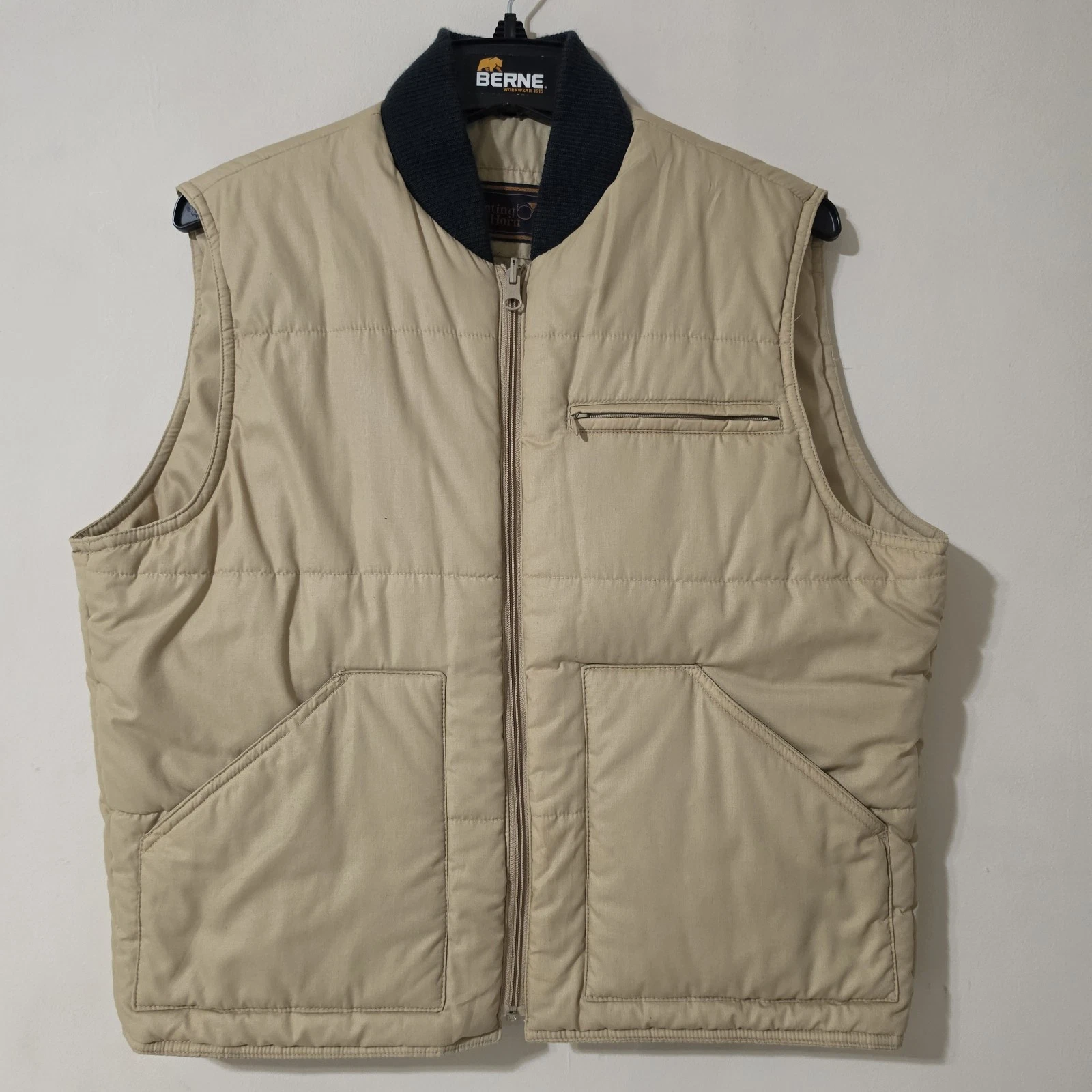 Hunting Horn Quilted Utility Vest Men's Large Beige Lightweight Outdoor