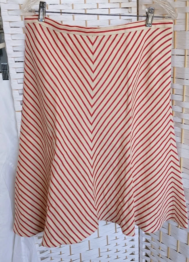 Ralph Lauren Linen Chevron Striped A-Line Below Knee Skirt Size 8