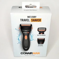 Conair Man Wet/Dry Travel Shaver Battery Operated Twin Foil Blades Brand New