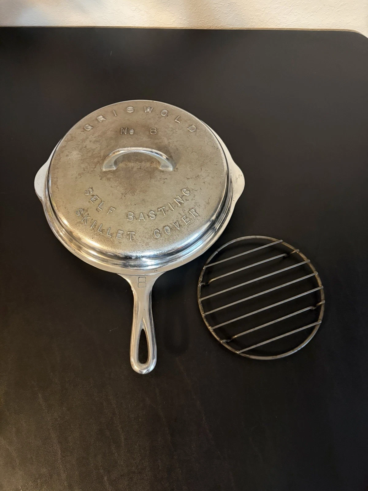 Griswold Cast iron skillet No.8 Chrome 704A With Lid Nice Original Condition