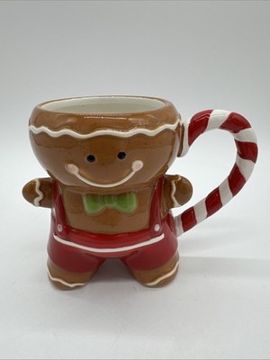 Gingerbread Boy Coffee Ceramic Mug Christmas Ginger Bread 4 3/4  Tall