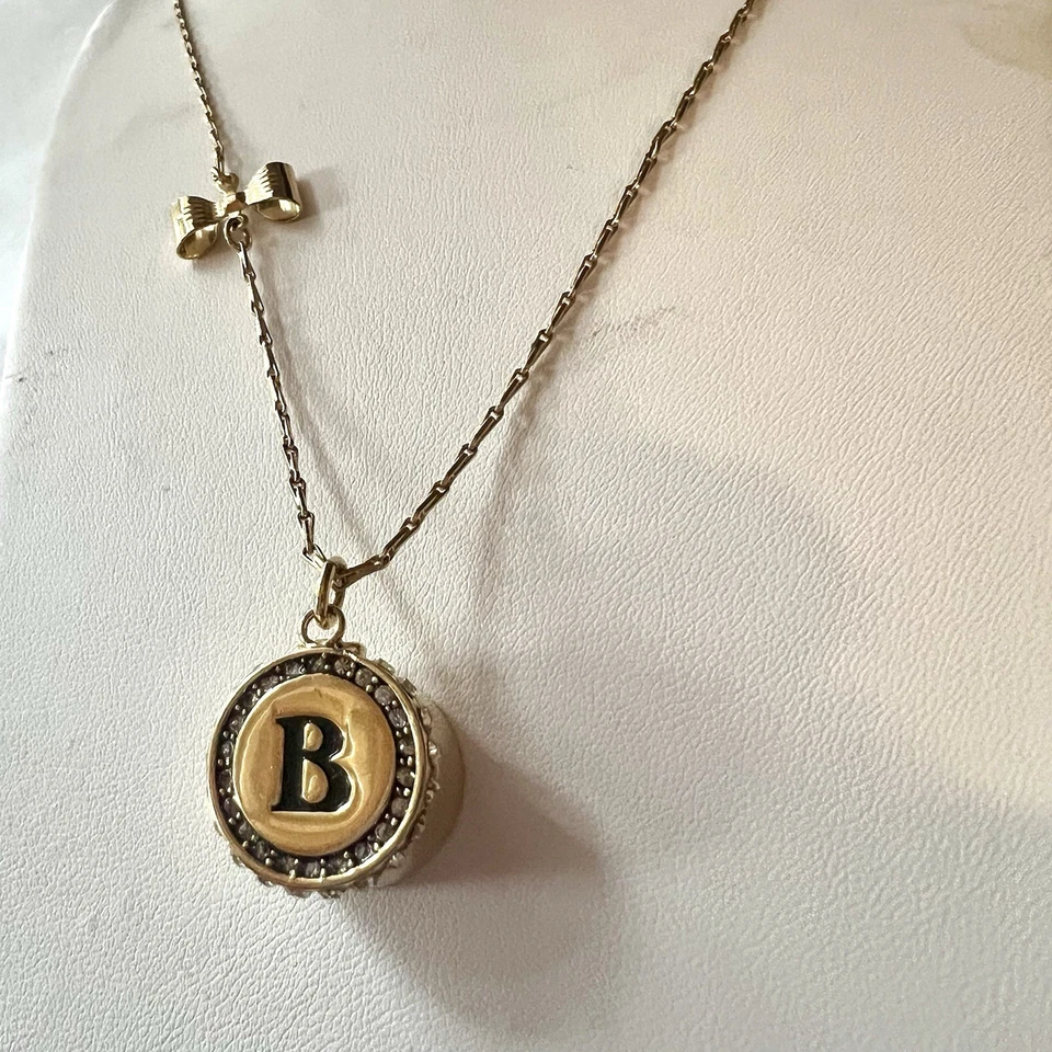 BETSEY JOHNSON Initial “B” Lip Gloss Pendant Necklace Crystal/Bow Charm New