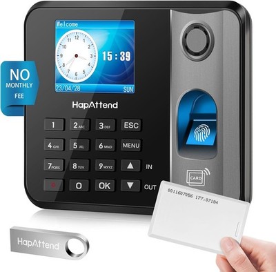 HapAttend H1 Time Clock - Fingerprint Time Clocks for Employees Small Business