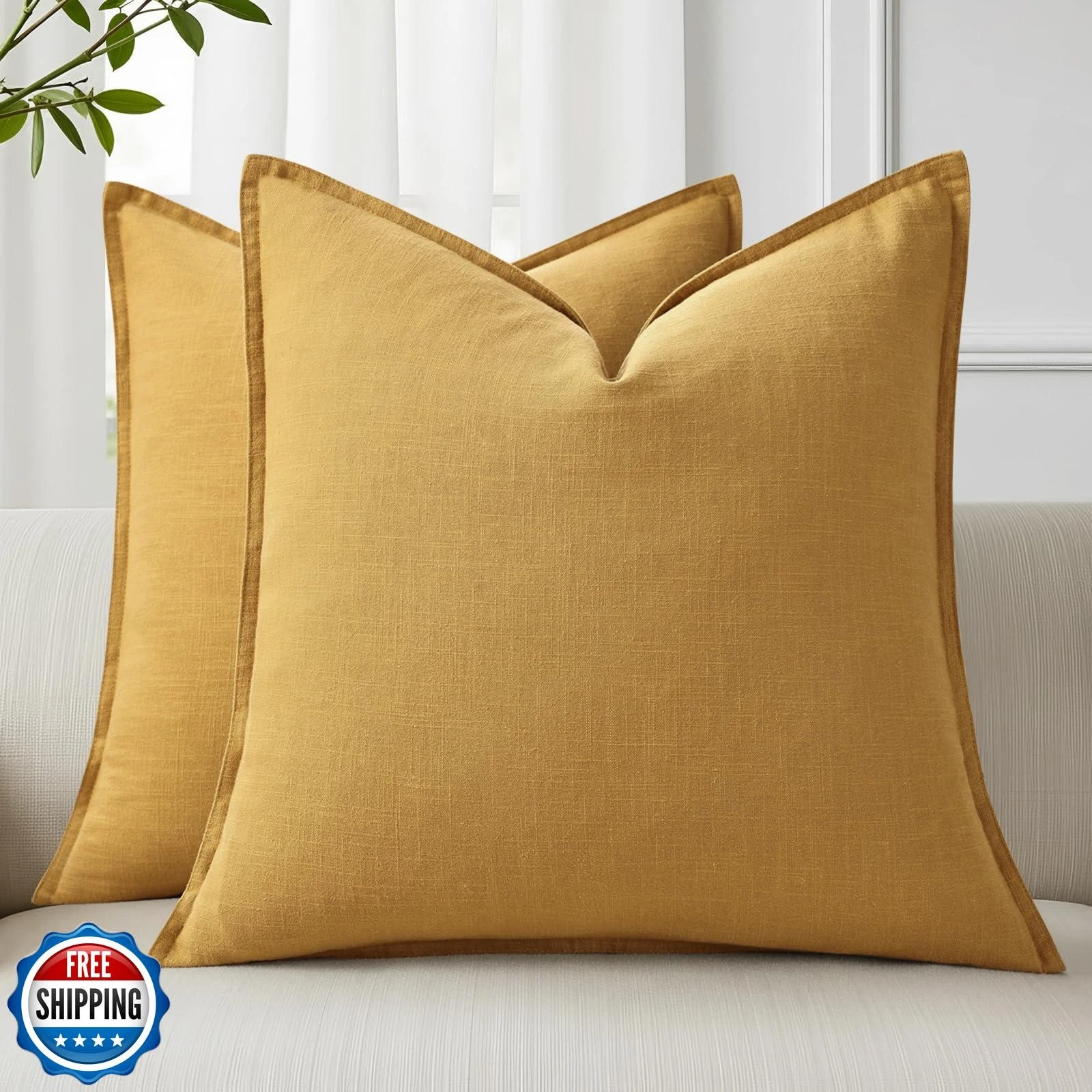 decorUhome Spring Decorative Linen Throw Pillow Covers 20x20 Inch