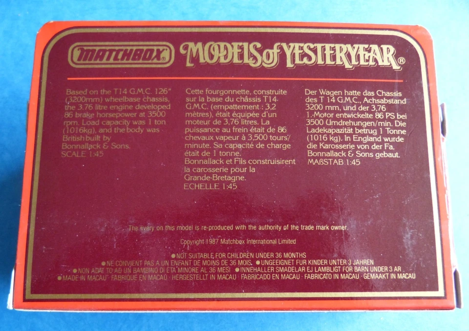 1987 Matchbox Modell Y 12 Models of Yesterday 1:45 G.M.C. Goblin Lieferwagen - Bild 2 von 3