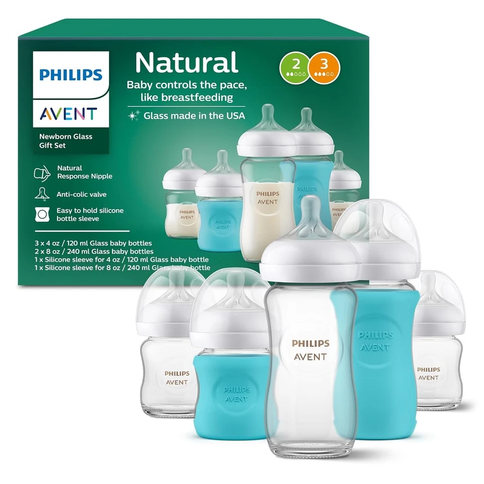 Elegante conjunto de mamadeiras de vidro Philips - 3x 4 oz e 2x 8 oz para alimentação natural - Imagem 3 de 4