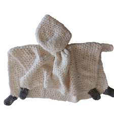 New 2 pc Soft Baby Lamb Bassinet Cradle Receiving Blanket Hat Handmade Crocheted
