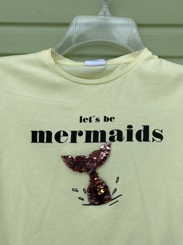 NWT ZARA Girl YELLOW MERMAID SEQUIN PRINT T-SHIRT ROUND 7 Years 122 cm B1475 - Picture 2 of 8