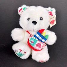 Hugfun International White Plush Bear Artist Crayons Bag Stuffed Animal Toy 11"