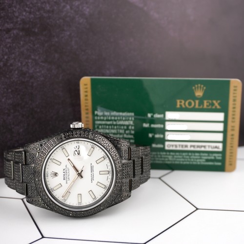 Rolex Datejust 41mm Noir Icedout 10ct Diamant Blanc Cadran Montre 116300 Papiers - Photo 13 sur 13