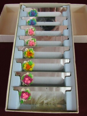 ANTIQUE VINTAGE SET OF 8 MIRRORED PLACE CARDS E.T. NASH CO HAND PAINTED FLOWERS