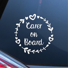 Carer on Board Car Window Glass Sticker Vinyl Decal Child Van Sign Hearts NHS
