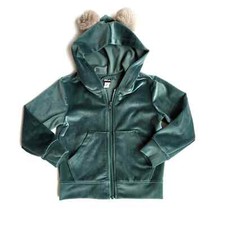 Tea Collection 2T Velour All Ears Hoodie Soft Green Jungle Bear