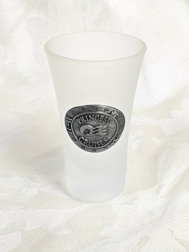 PRINCESS CRUISES Shot Glass Tall Flared Frosted Raised Metallic Sea Wheel Logo - Picture 3 of 4