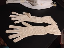 Vintage Ivory Crocheted Knit Gloves Handmade