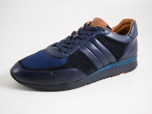 Bally Low Sneaker Blue Leather Mesh Black Suede Mens Shoe Size EU 41 US 8 - Photo 1 sur 8