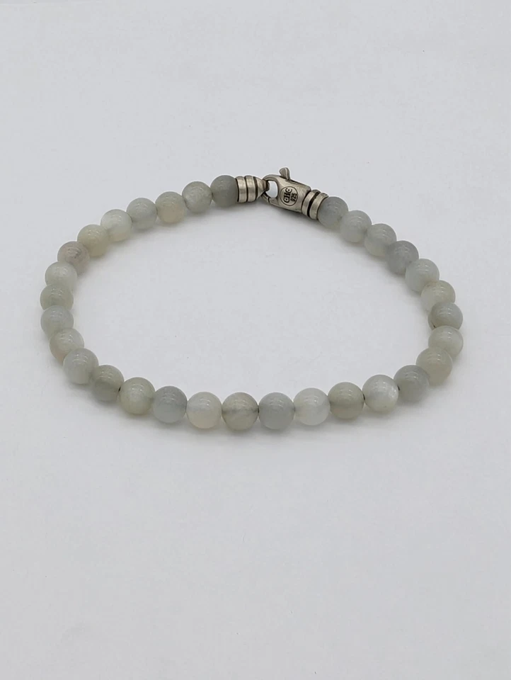 Men’s Gray Moonstone Bead Bracelet Sterling Silver Handmade Spiritual Jewelry - Image 4 of 4