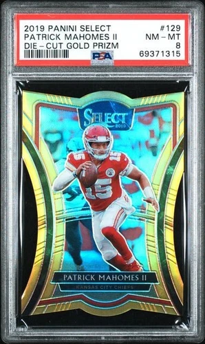 2019 Panini Select #129 PATRICK MAHOMES II Gold Prizm Die-Cut PSA 8 NM-MT #1/10