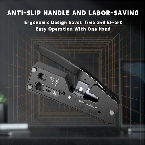 Network Cable RJ45 Crimp Tool Pass Through Crimper Cutter Kit for Cat6 Cat5 Cat7 - Picture 12 of 16