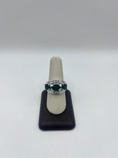 Silver Tone Green Three Stone Ring