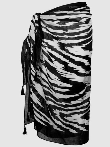 Black White Zebra Cotton Sarong Animal 