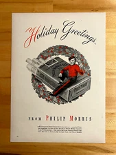 1942 Vintage Print Ad Phillip Morris happy Holidays WW2 10-1/2"x14"