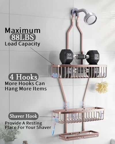 Shower Caddy Hanging Bathroom Organizer: Over Head Long Rack for Tall