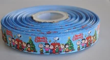 7/8 INCH MERRY CHRISTMAS PEANUTS GANG GROSGRAIN RIBBON - 1 YARD