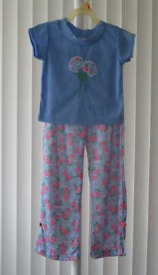 Girls Pajamas Sleepwear Short Sleeve Blue Pink Flowers New Medium